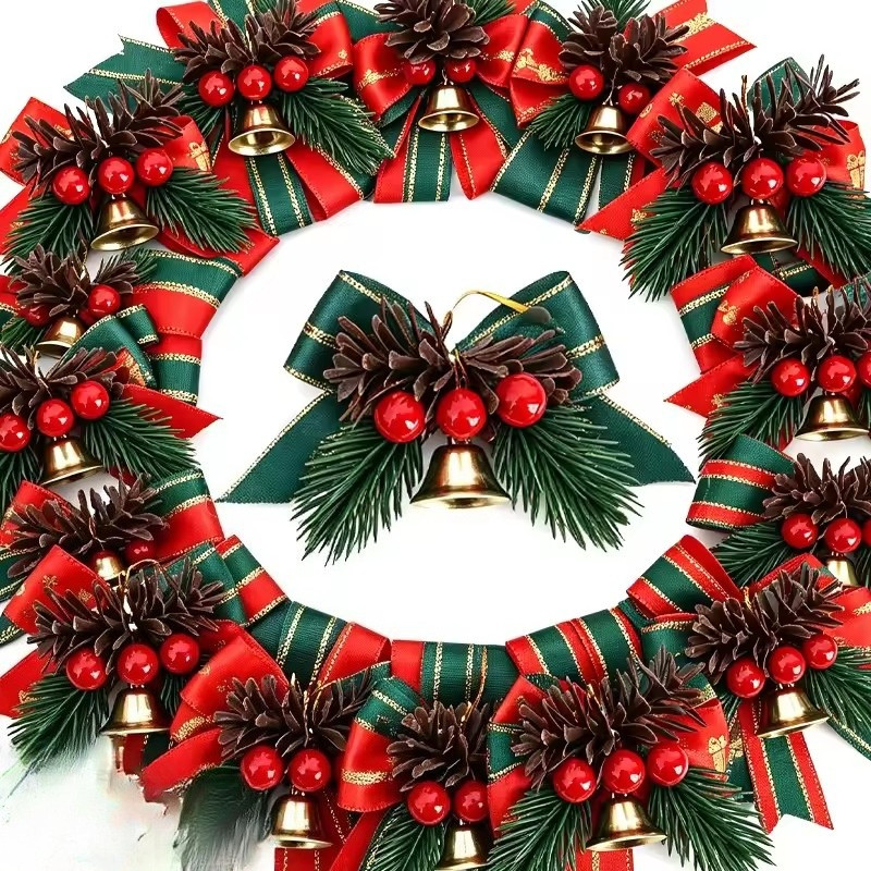 8-2 Pçs Jingle Bell Bowknot Com Pinhas Árvore De Natal Sino Pendurado Pingentes Ornamentos Festa Festiva Ambiente Decora