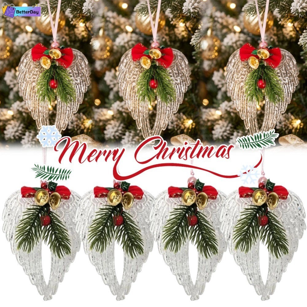 Inverno Acrílico Anjo Asa Ornamento De Natal Agulha De Pinho Arco Vermelho Pingente De Cristal Festa De Férias Pendurado