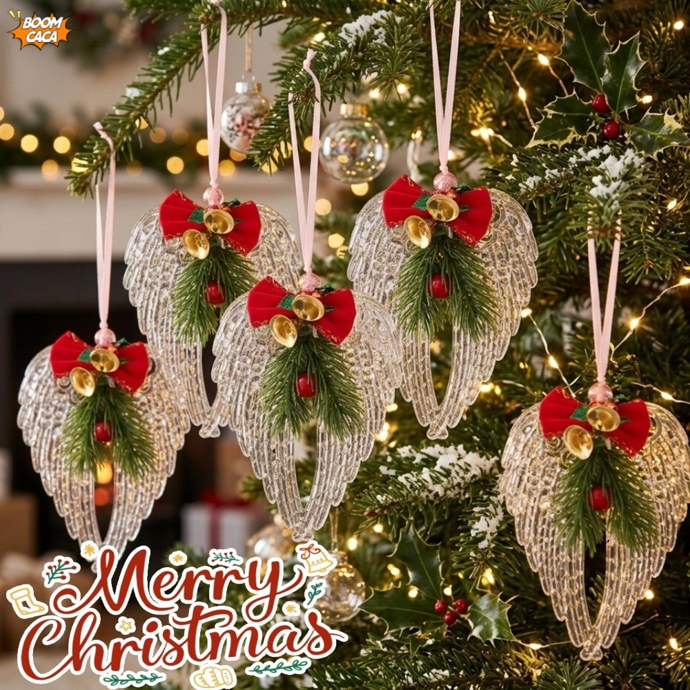 Cristal Ice-Wing Natal Pendurado Ornamento Acrílico Asa Pingente Com Agulhas De Pinho Sinos Árvore De Grinalda Parede De