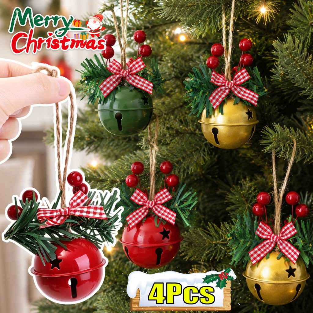 Natal Metal Sino Ornamentos Árvore De Bowknot Vermelho Berry Pinho Agulha Pendurado Sinos Pingentes Festa De Feriado Pre