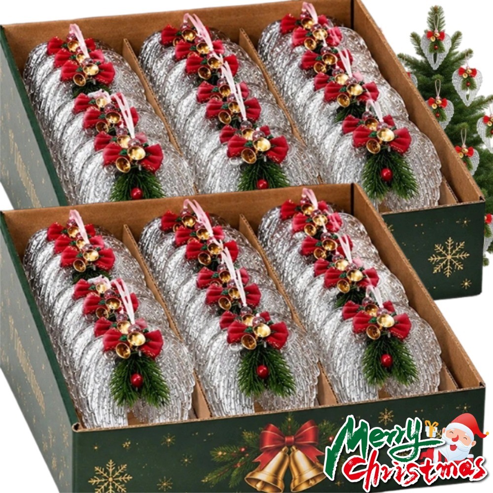 Natal Anjo Asa Pinho Agulha Arco Vermelho Pingente Claro Acrílico Cristal Árvore De Pendurado Ornamento Inverno Feriado