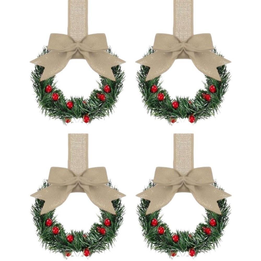 4 Pçs Guirlanda Artificial , De Natal De Baga Vermelha De 13cm , Porta De Pinha Festiva Pendurado Ornamento Varanda