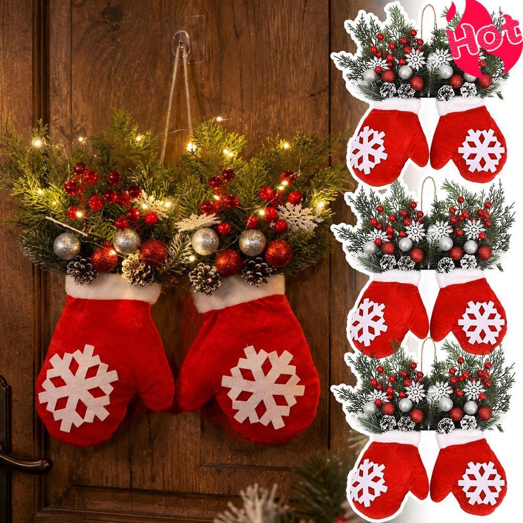 Natal Em Forma De Luva Pinha Bagas Floco De Neve Pendurado Ornamento-Iluminado/Sem Luz Cabide De Porta De PVC Para Casa