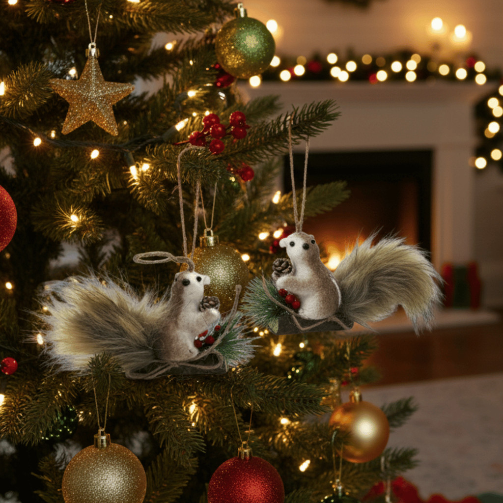 Kit 3 Enfeites Esquilo Pinha Trenó Natal Wincy / Pendurar Árvore / Decoração Natalina / Casa e Festa