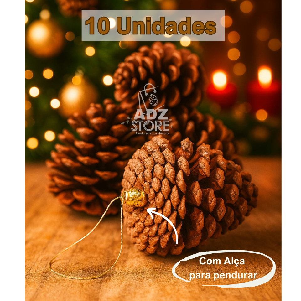 Kit 10 Pendente Pinha Natural 7-10 cm Enfeite Decoração Natal Alça/cordão para Pendurar