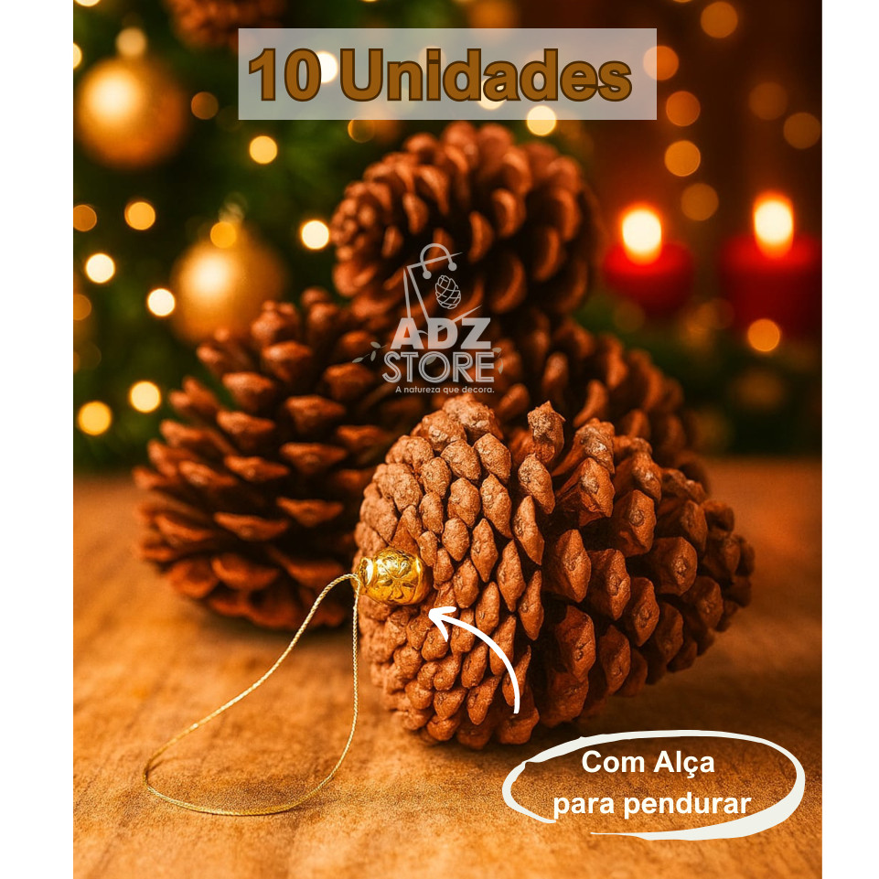 Kit 10 Pendente Pinha Natural 7-10 cm Enfeite Decoração Natal Alça/cordão para Pendurar