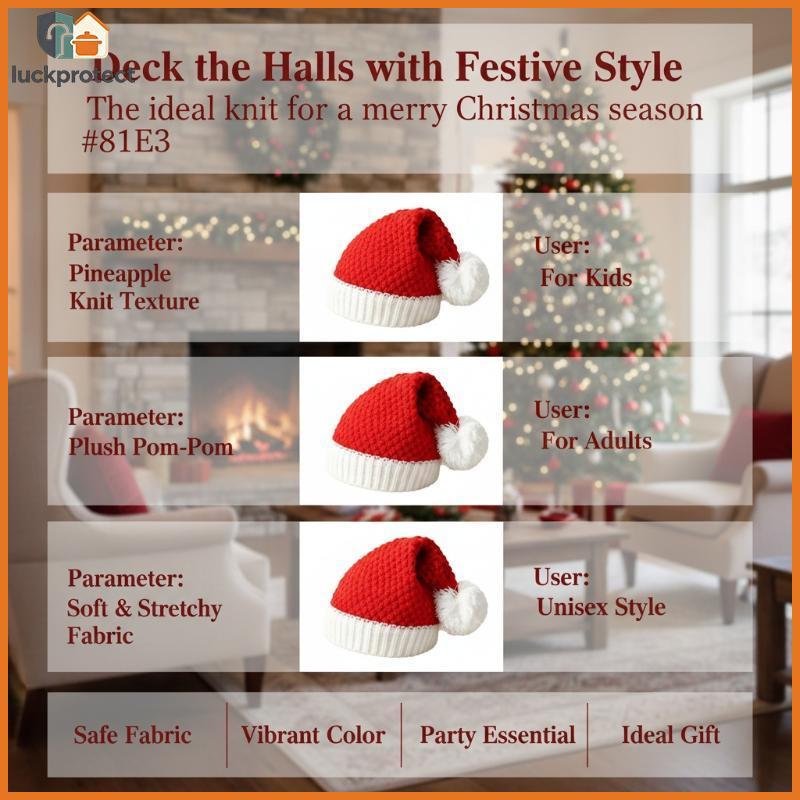 LPHG Natal Malha Chapéu De Papai Noel Grosso Tecido Quente Fofo Branco Pom Para Fotos De Férias Festas De Atividades Ao