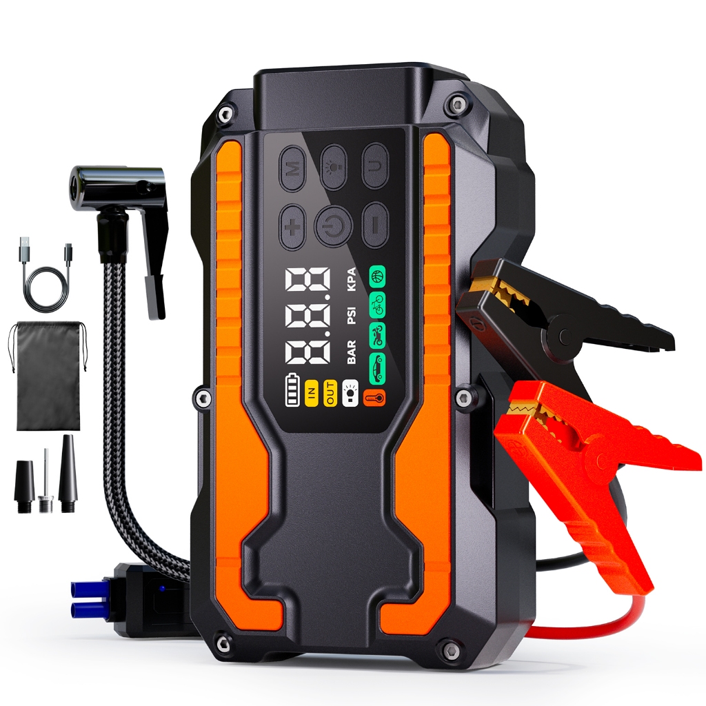 Portable 12V Jump Starter with 26800mAh Power Bank, 150psi Air Compressor and SOS LED Flashlight