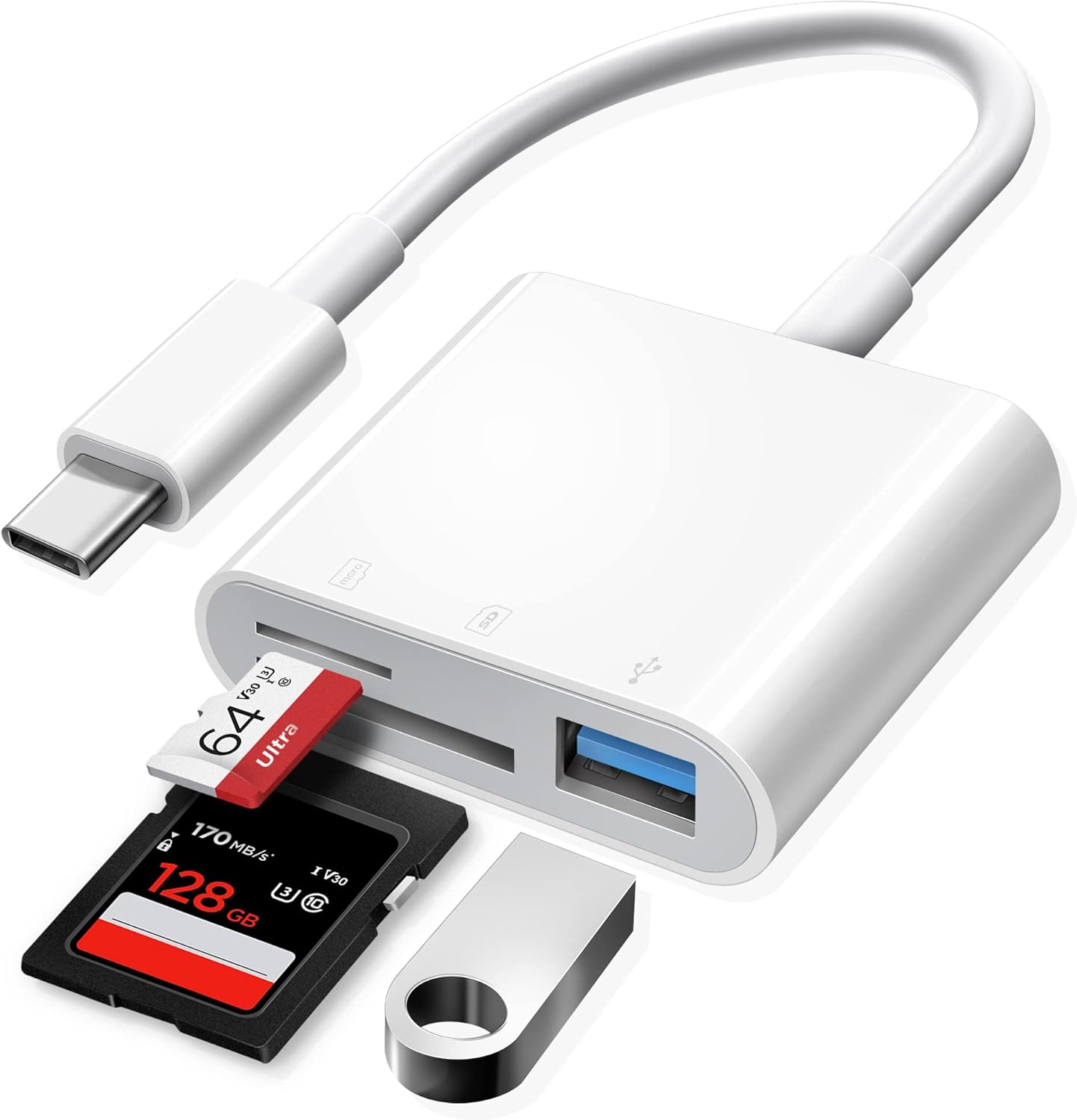 HUB USB Tipo C para leitor de cartões SD/TF para iPhone 15/16, Android, Laptop e Câmera OTG