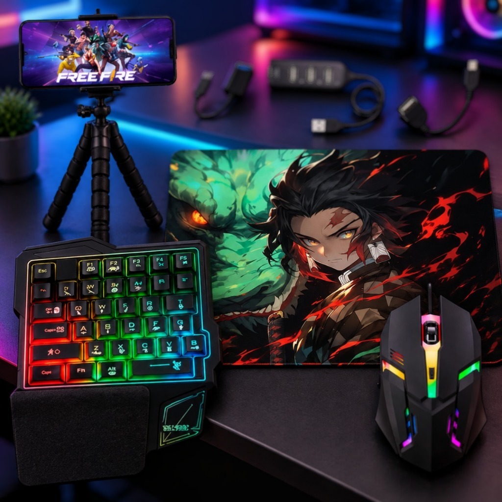 Kit Mobilador Gamer Completo One Hand Uma Mao Otg Tipo C + Otg Micro 7 Peças