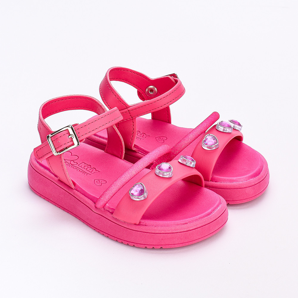 Sandália Infantil Menina Kidy Flat Form Com Brinquedo Rosa Delicado Confortável