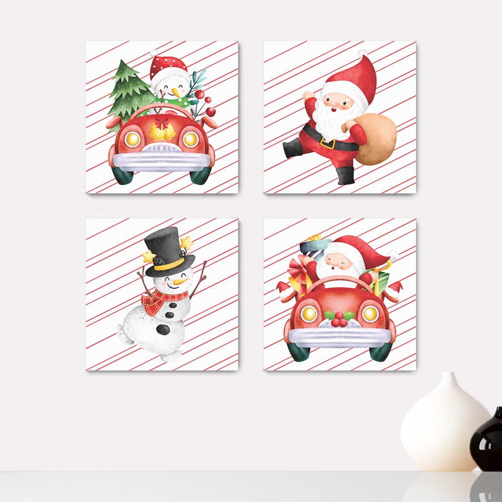 Kit 4 Quadros Decorativos Papai Noel Boneco Natal Infantil Bebe Baby Quarto Menino Menina Placas - 0114ktpl4