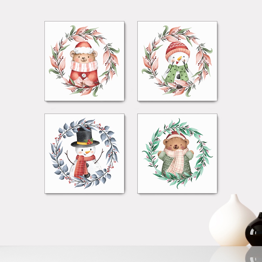 Kit 4 Quadros Decorativos Ursinhos Boneco Natal Infantil Bebe Baby Quarto Menino Menina Placas - 0113ktpl4
