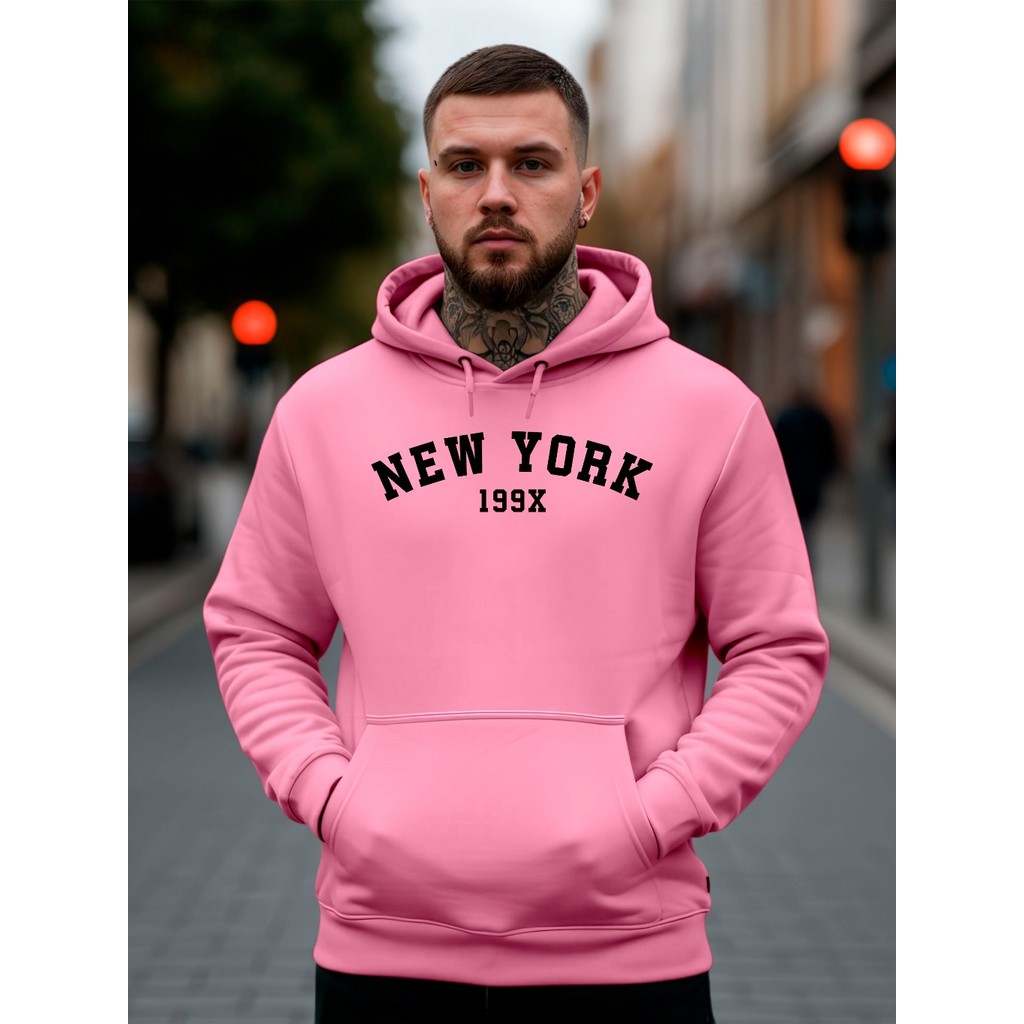 Moletom Canguru Blusa de Frio Com Capuz Jaqueta Masaculina Feminino Infantil New York 199X NY