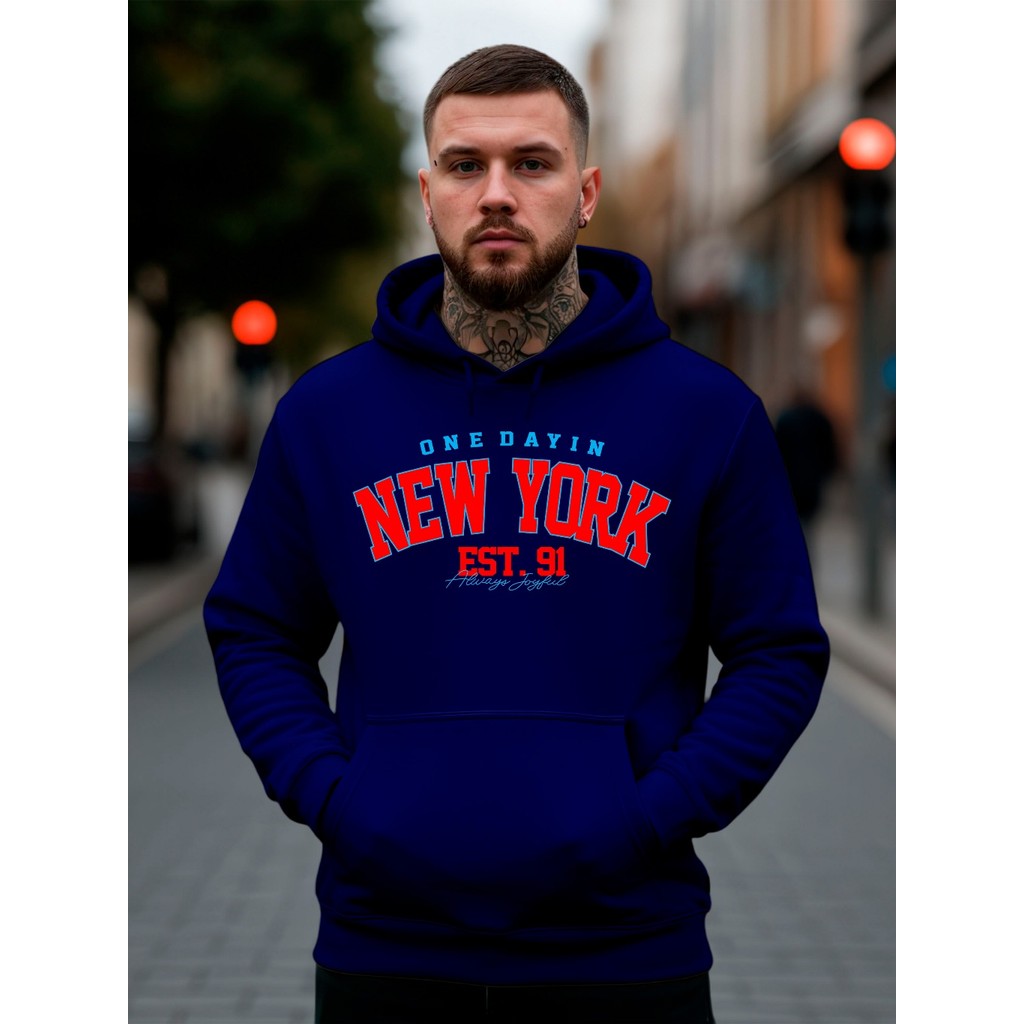 Moletom Canguru Blusa de Frio Com Capuz Jaqueta Masaculina Feminino Infantil New York NY Minimalista