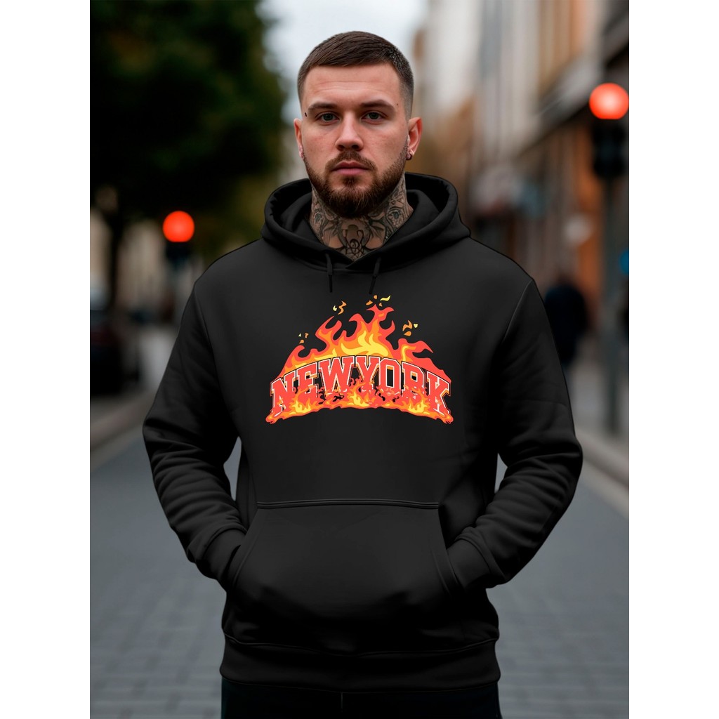 Moletom Canguru Blusa de Frio Com Capuz Jaqueta Masaculina Feminino Infantil New York Fogo NY