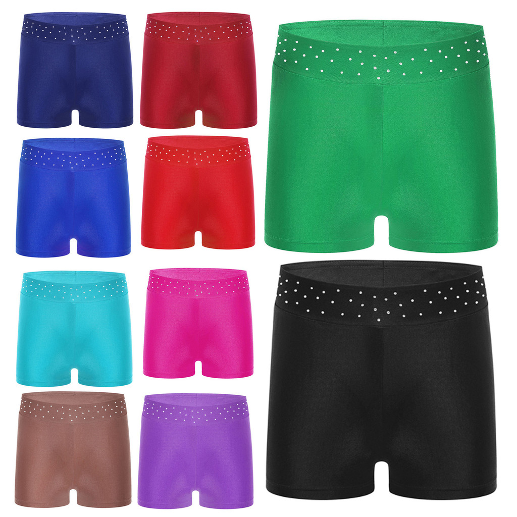 inhzoy Kids Girls Shiny Rhinestones Waistband Shorts for Figure Skating Dance Gymnastics Acrobatics Performance