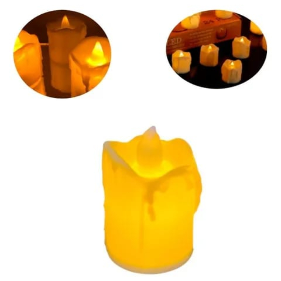 Vela Elétrica De Led Luz amarela Branco quente Lisa Com Lágrima Com Bateria