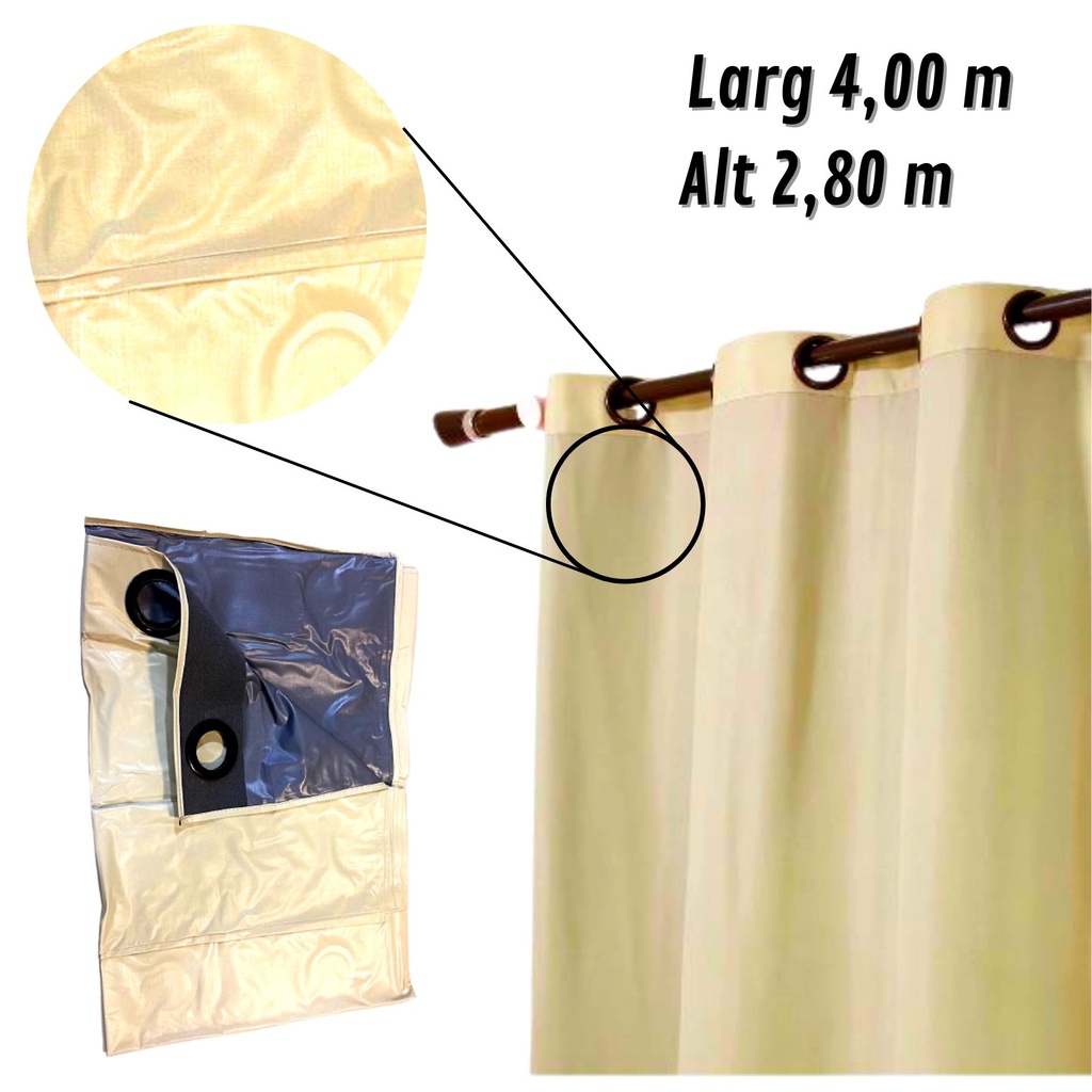 Cortina Blackout Bege Lisa 4,00 m largura x 2,80 m altura Altamente Resistente Bloqueia 100% luz do sol