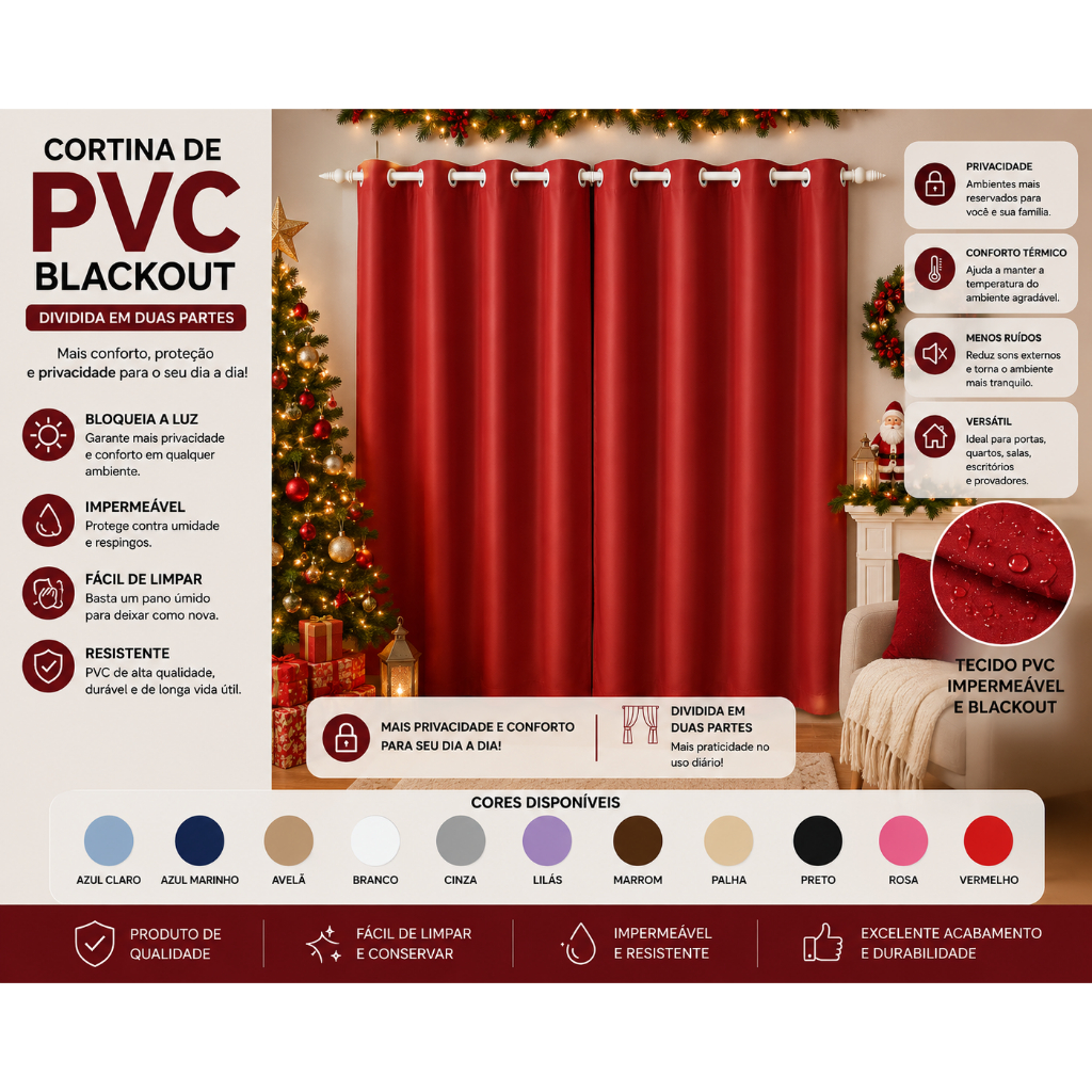 Cortina Blackout PVC Lisa Impermeavel 2,80m x 2,50m Veda a Luz