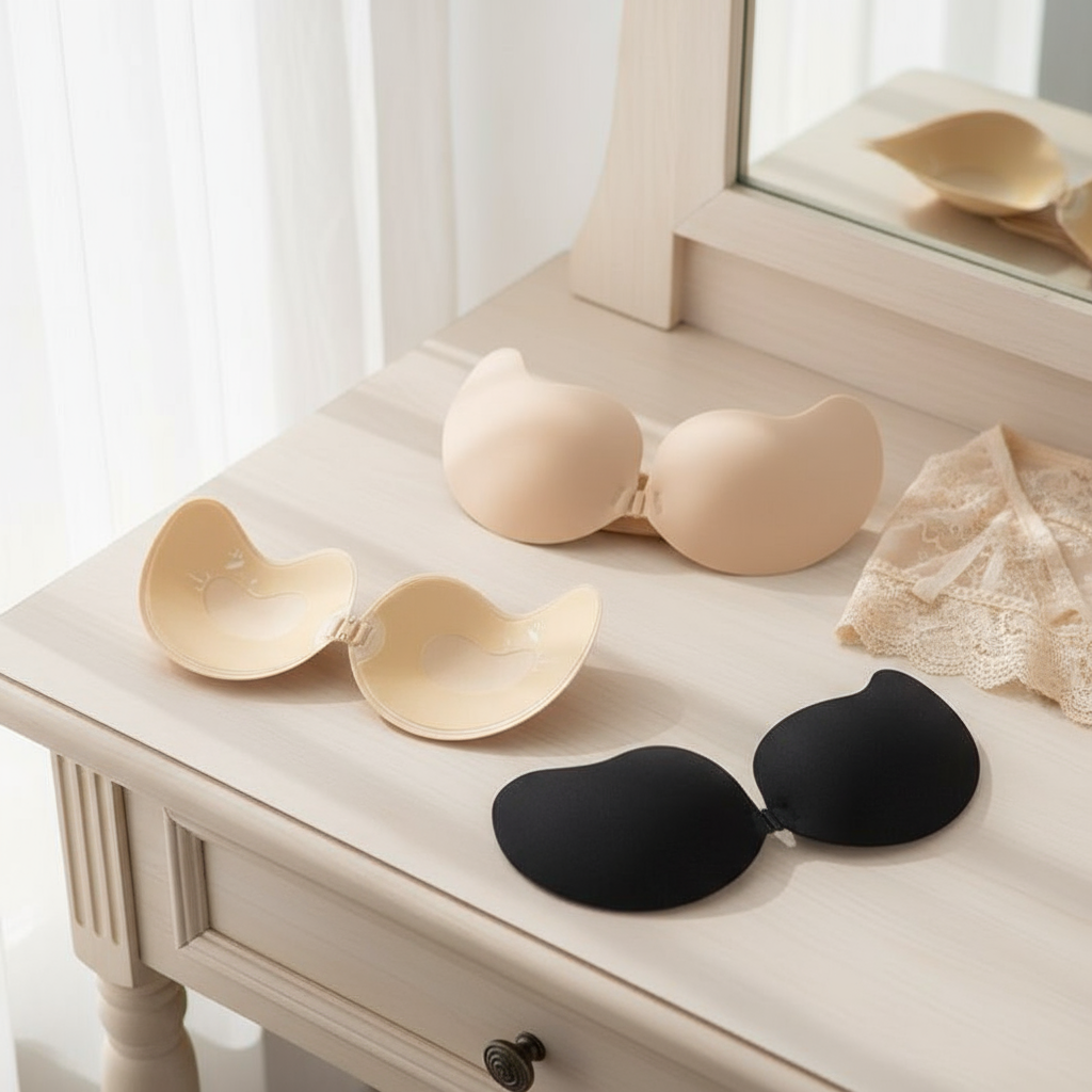 Mango Strapless, Sutiã Autoadesivo de Levantamento - Silicone Invisível para Copos A-D (Preto/Damasco)