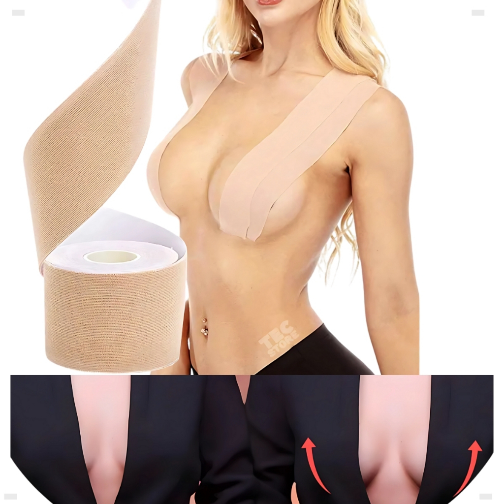 Sutiã Adesivo Levanta Seios Boob Tape Up Invisível Fita Lifting Silicone Strapless Decote Envio Imediato