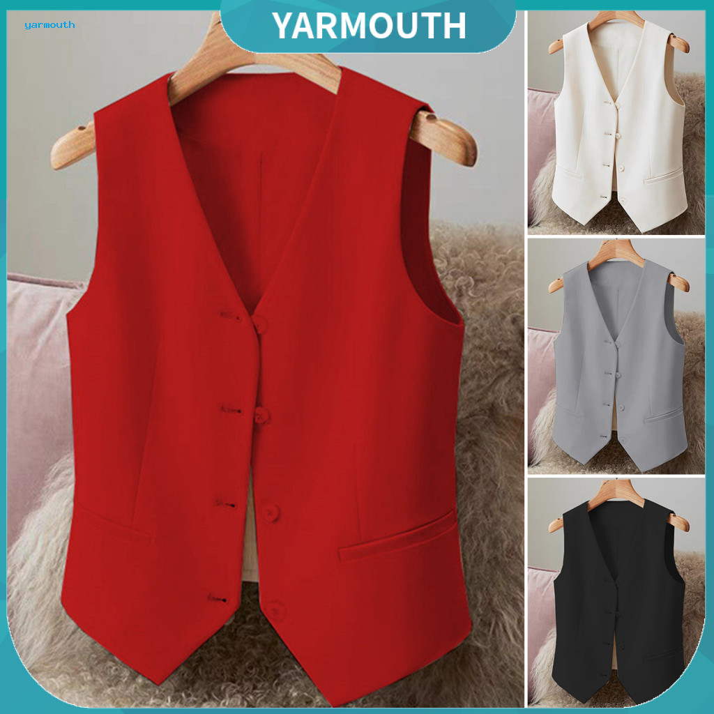 Women Vest Formal Women’s V Neck Single-breasted Slim Fit Waistcoat Solid Color Business Cardigan for Office Wedding B