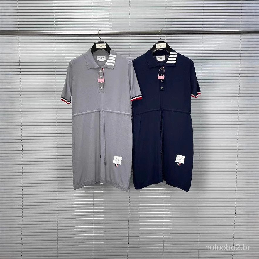 NNL1 Ribbon splicing A A-line dress with a cinched waist, slimming and mid-length Polo Collar T Summer dress