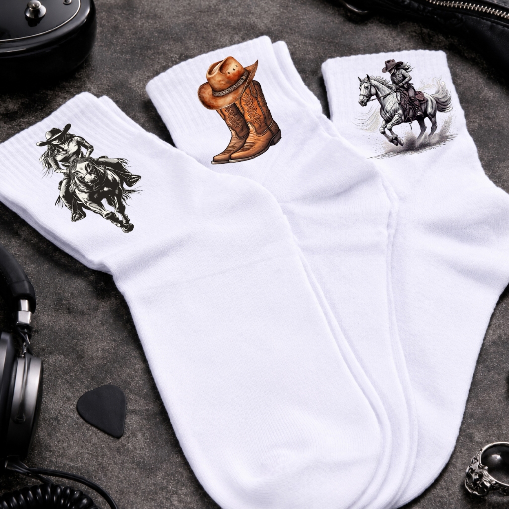 Kit 3 Pares Meia Cavalo Estampada Country Boiadeira Cowboy