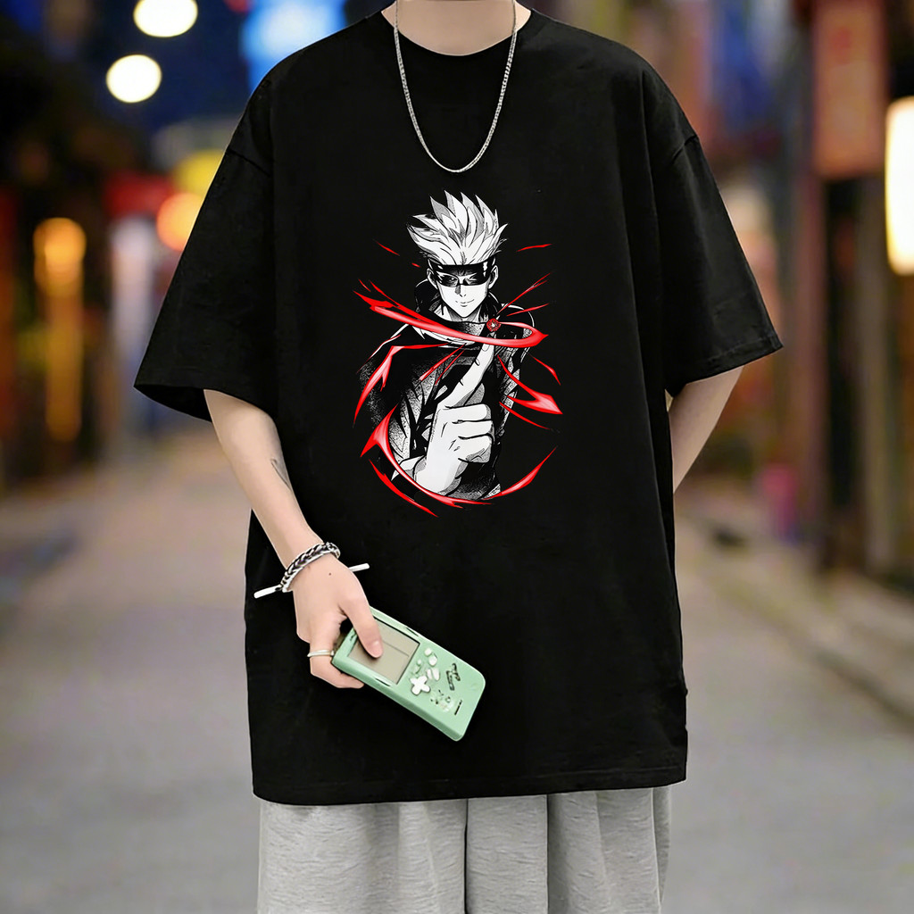 Camisa De Manga Longa Homem Jujutsu Kaisen Gojo Satoru Estampa Preto Branco Manga Japonesa Anime