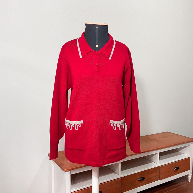 Blusa japonesa M tricot vermelha manga longa