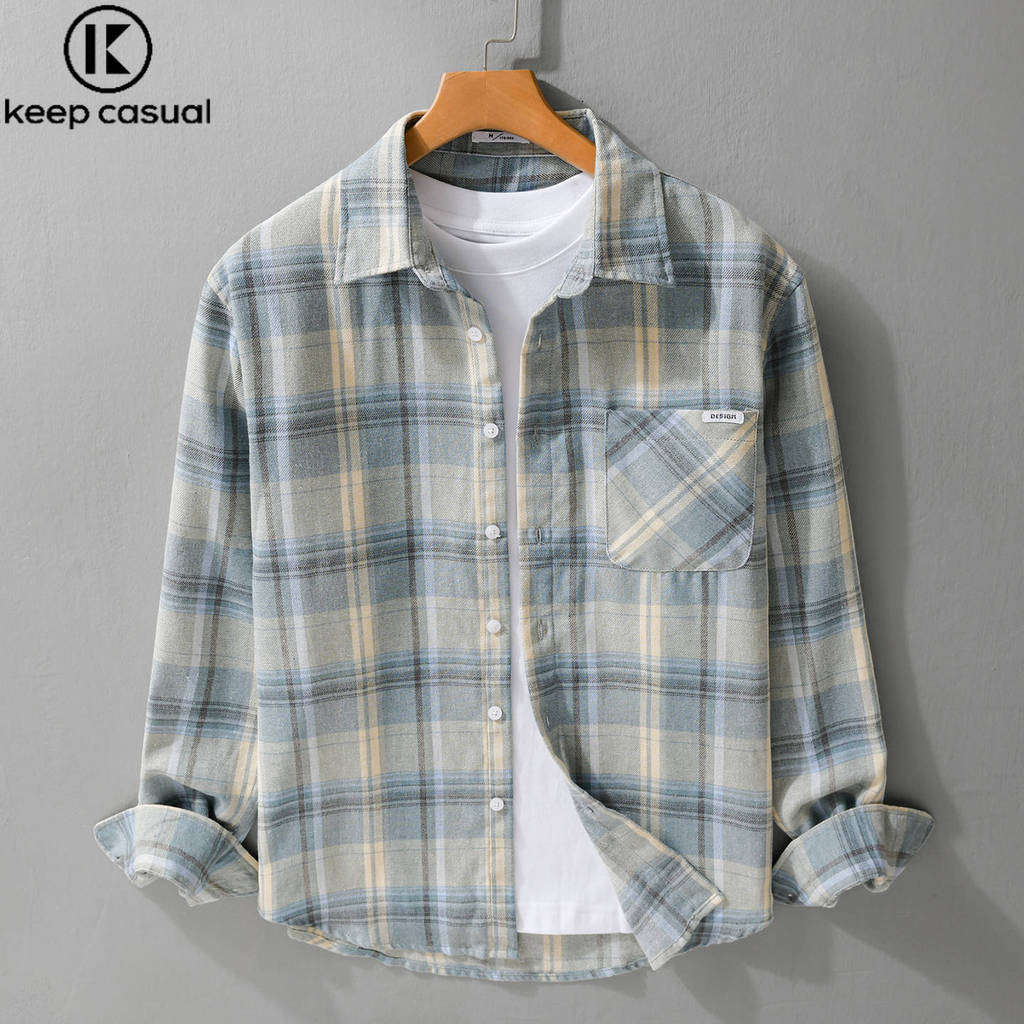 {Mantenha} Outono Inverno Camisa Xadrez Masculina Manga Longa Americano Retro Juventude Solta Japonesa Casual All-Match
