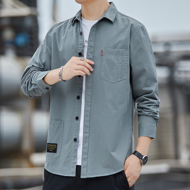 Jaqueta de algodão puro camisa de trabalho masculina camisa japonesa manga longa Casual solto topo manga três quartos ja