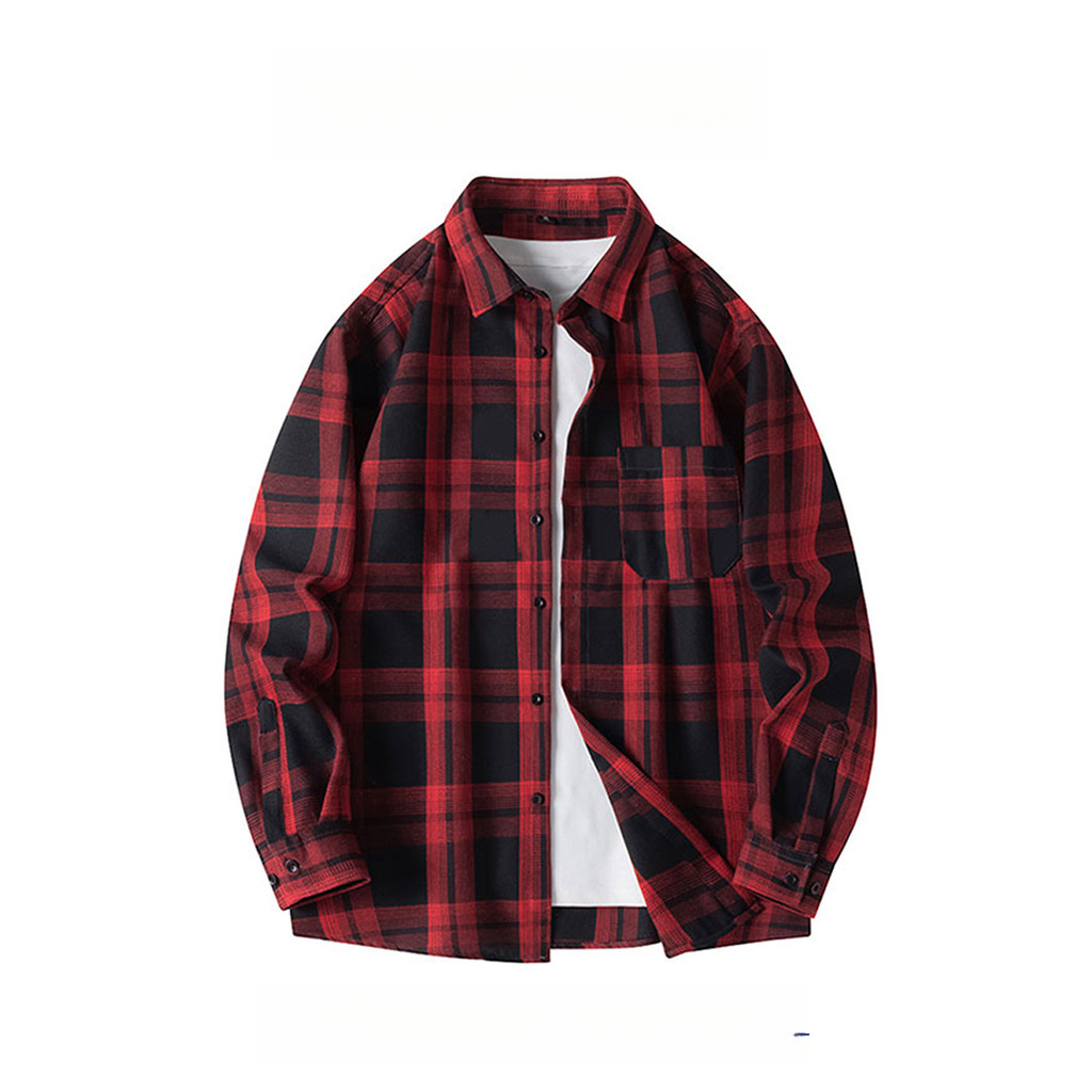 WASSUP PANDA Retro Vermelho Xadrez Camisa Masculina Manga Longa Japonesa Na Moda Casual Estilo Hong Kong Camisa Jaqueta