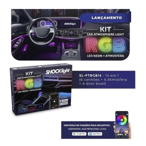 Fita Led P/ Painel Rgb Colorida 14x1 De Carro Neon Bluetooth