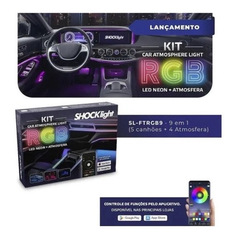 Fita Led P/ Painel Rgb Colorida 9x1 De Carro Neon Bluetooth