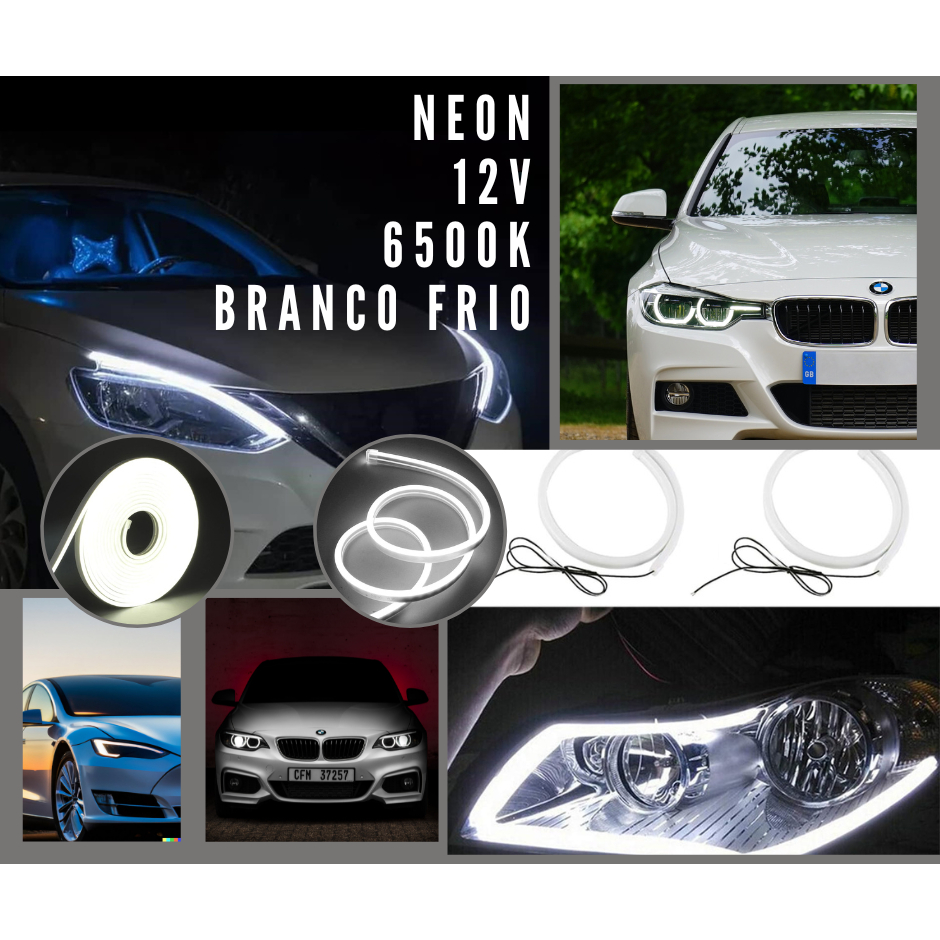 2 Fitas Barras Led Neon 12v Branca 40cm Cada Para Farol Carro Moto Branco Frio