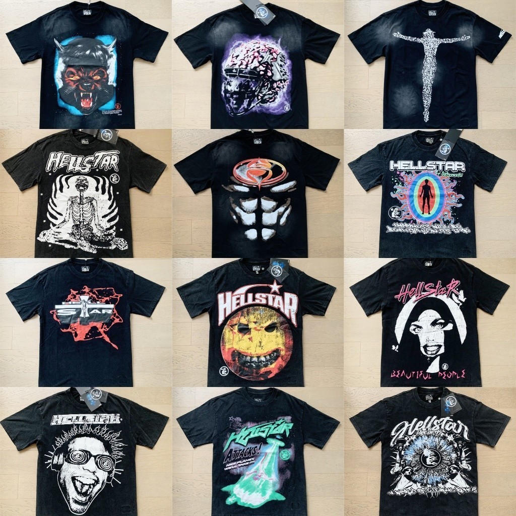 HELLSTAR High Street Hip-hop Impresso Graffiti Algodão Dos Homens Solto Manga Curta T-shirt Oversize