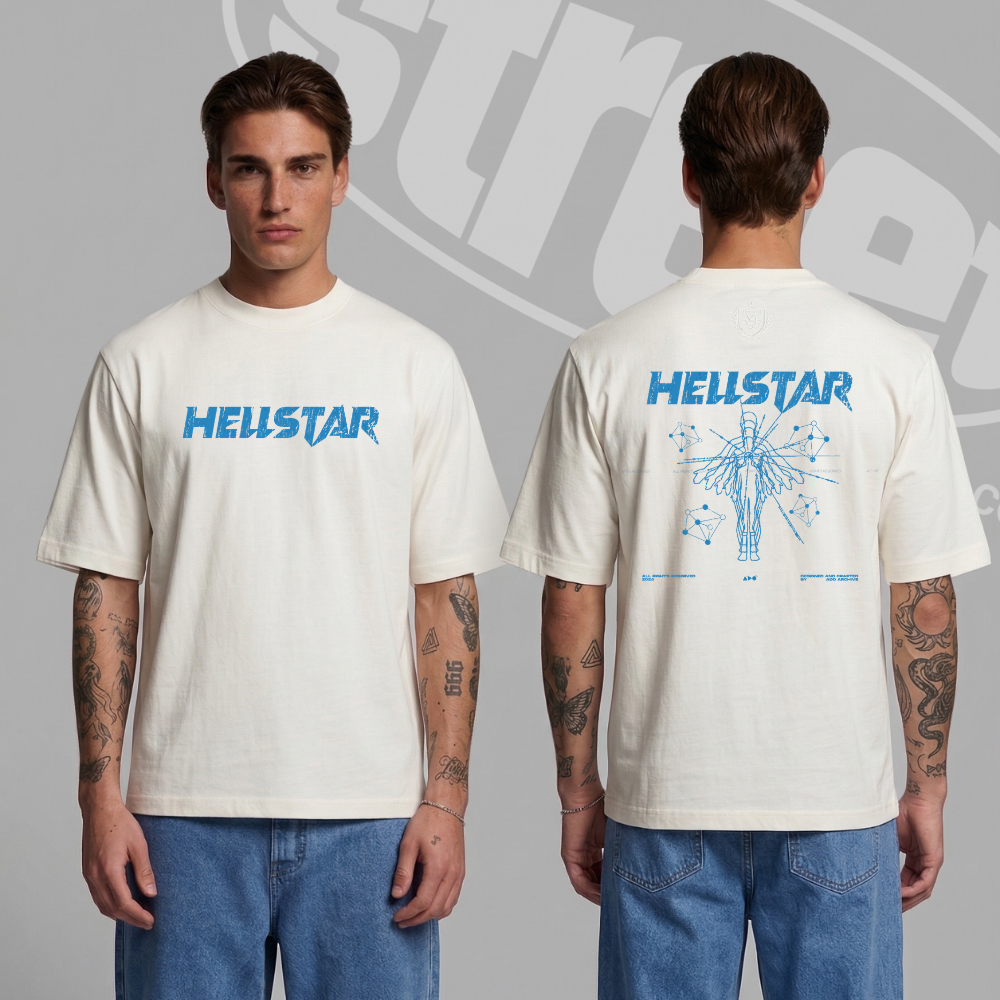 (STREETEE) High Hellstar New Vintage Print HipHop Casual Camiseta Manga Curta Algodão