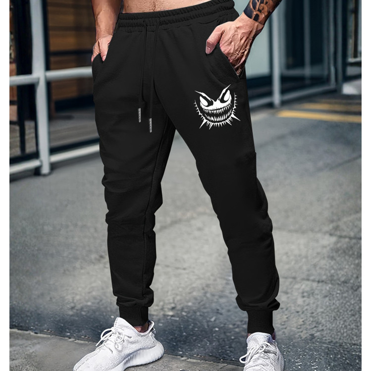 Jogger Moletom Preto Estampa Smile Agressivo Street Casual Unissex Academia Maromba