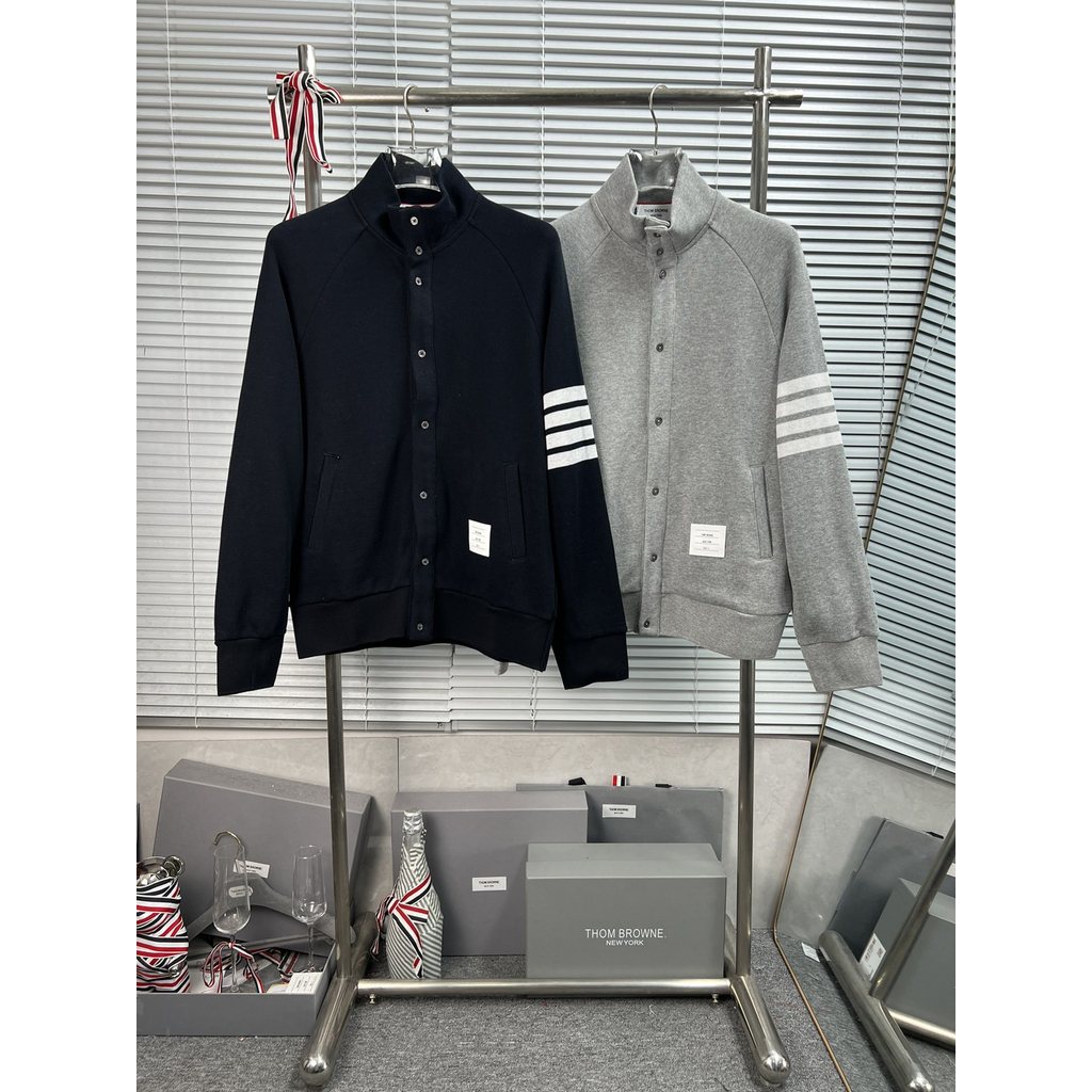 NVFB New spring and autumn collection: long-sleeved, striped, four-stripe design, stand-up collar, multi-button cardigan