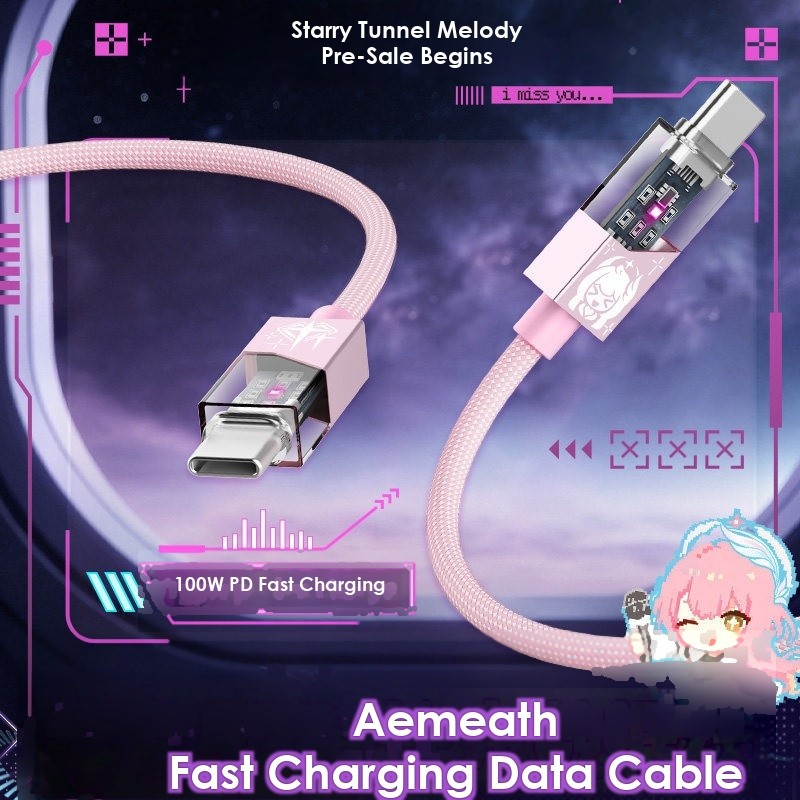 Pro-Venda Wuthering Waves Aemeath 100W USB-C Para PD Cabo De Carregamento Rápido Dados Anime Game Merch Periférico Telef