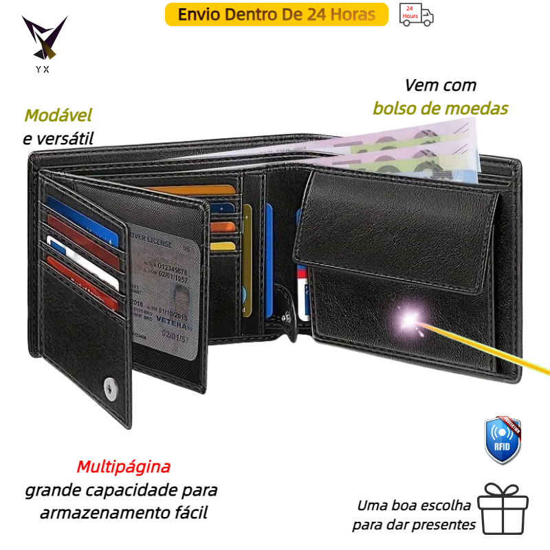 carteira de homens com folha dupla e simple s saco de troca solta, escova anti-roubo RFID, carteira de grande capacidade