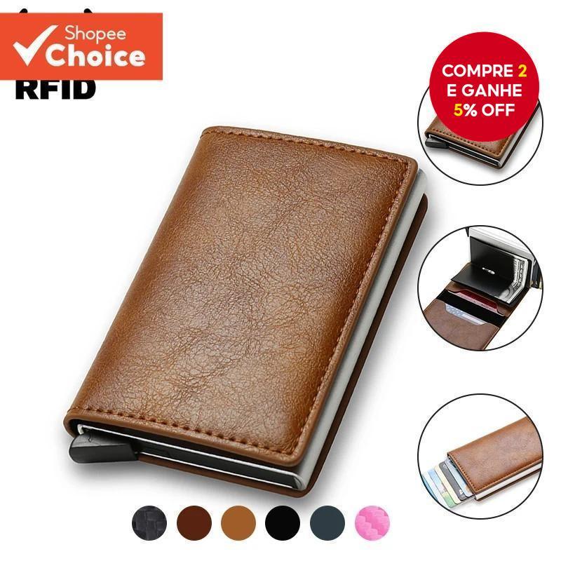 Rfid Titular Do Cartão De Crédito Carteiras Masculinas Anti-Roubo Caso Banco Pequeno Couro Fino Magia Mini Carteira Inte