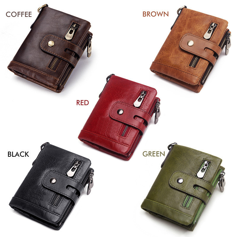 Carteira Para Homens Pele De Vaca Rfid Bifold Dompet Lelaki Saco De Dinheiro RFID Escova Anti-roubo Carteira de couro masculina estilo novo Retro moedas com zíper duplo curta