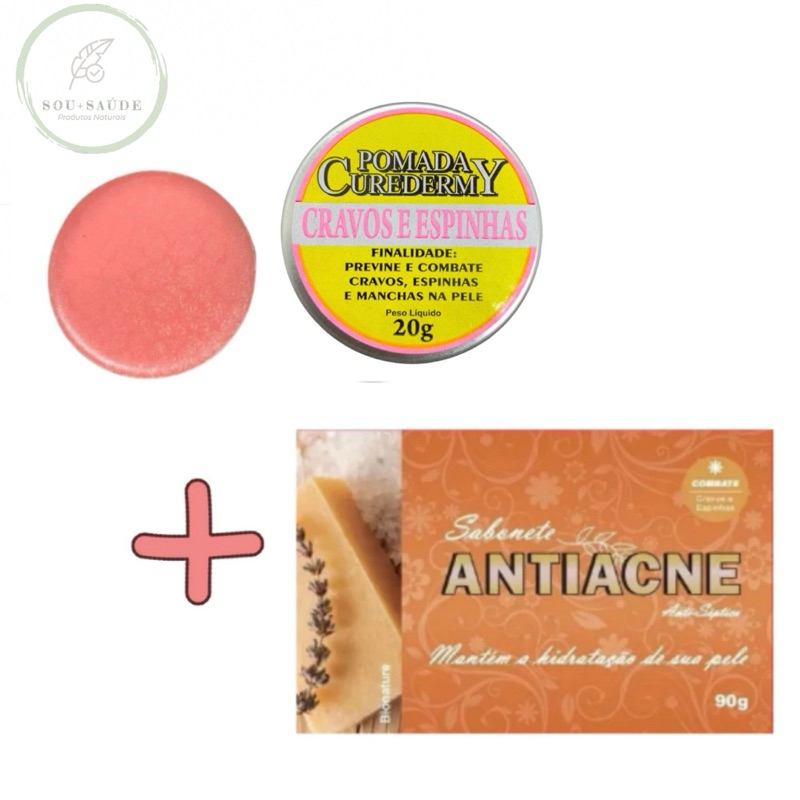 kit Pomada para Cravos e Espinhas + Sabonete Antiacne 90g- combate Acne, Oleosidade e manchas