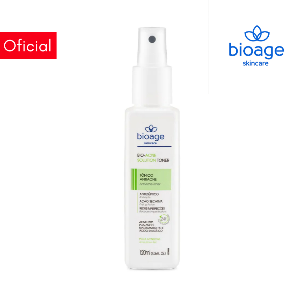 Bioage Loção Tônica Facial Antiacne Antisséptico e Ação Secativa - Bio-Acne Solution Tôner 120ml