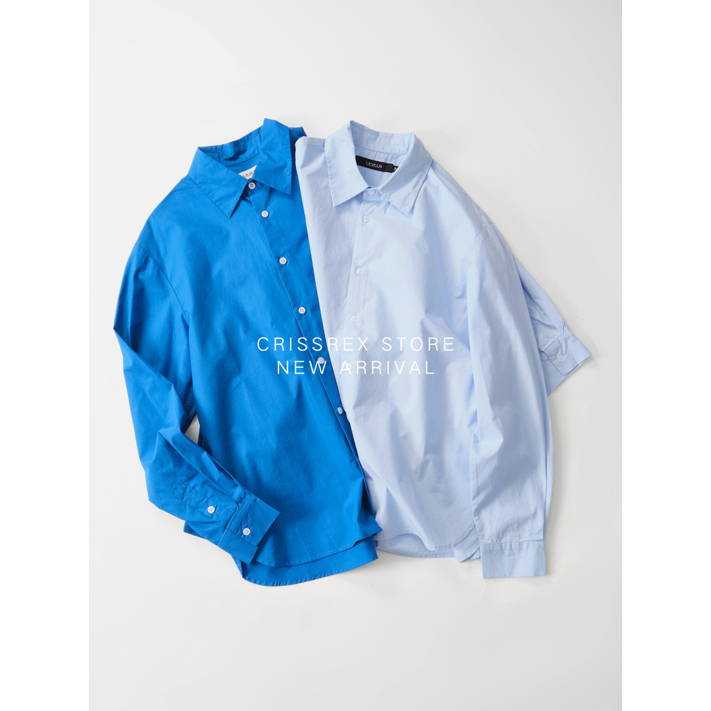 Crisrex marca japonesa Retro Klein azul camisa solta manga longa Commuter All-Match camisa Casual