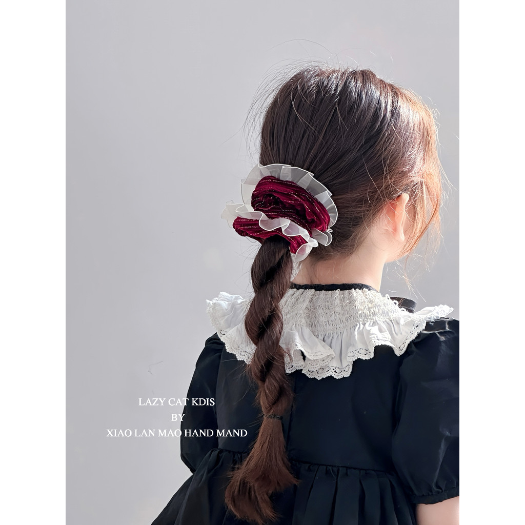 Super fada acessórios para o cabelo das crianças laço Scrunchy anel de cabelo menina Lolita estilo vinho vermelho veludo