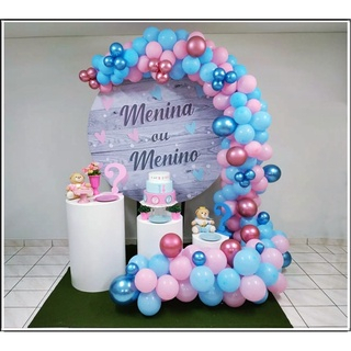 Kit 150 Balões Azul Tam9 + Rosa Claro/Metalizado Tam5 - Balão Bexiga Lisa/Cromado Para Chá Revelação e Festas